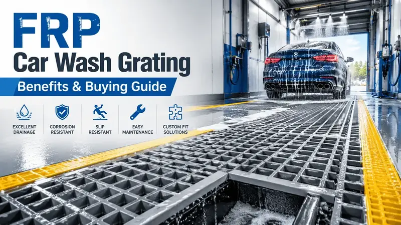 FRP fiberglass grating floor car wash bay anti-slip drainage grid