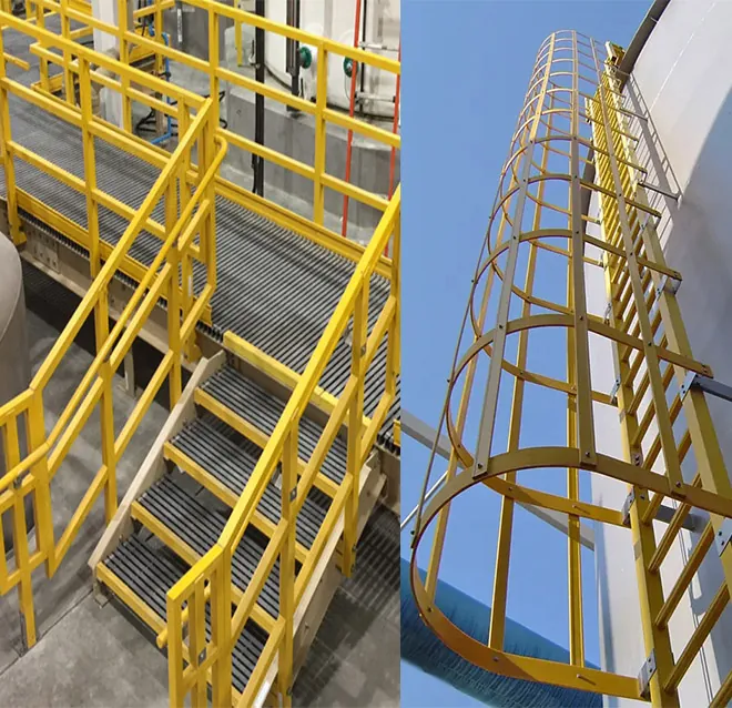 FRP fiberglass safety handrail stair system industrial platform railing corrosion resistant