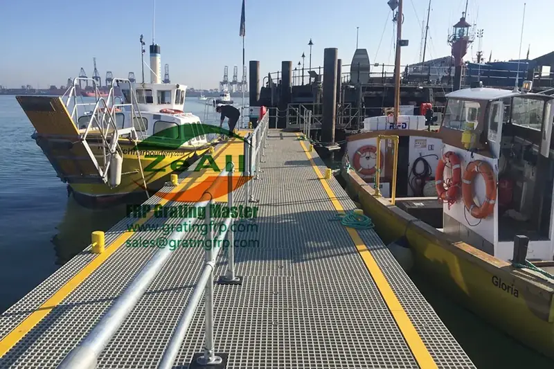 FRP fiberglass grating jetty deck marine offshore platform saltwater corrosion resistant